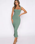 Solid color slit sexy dress-D152