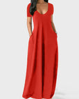 Solid color V-neck dress-D836