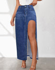 High slit denim skirt-D814