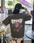 Black spider web print TEE-D385