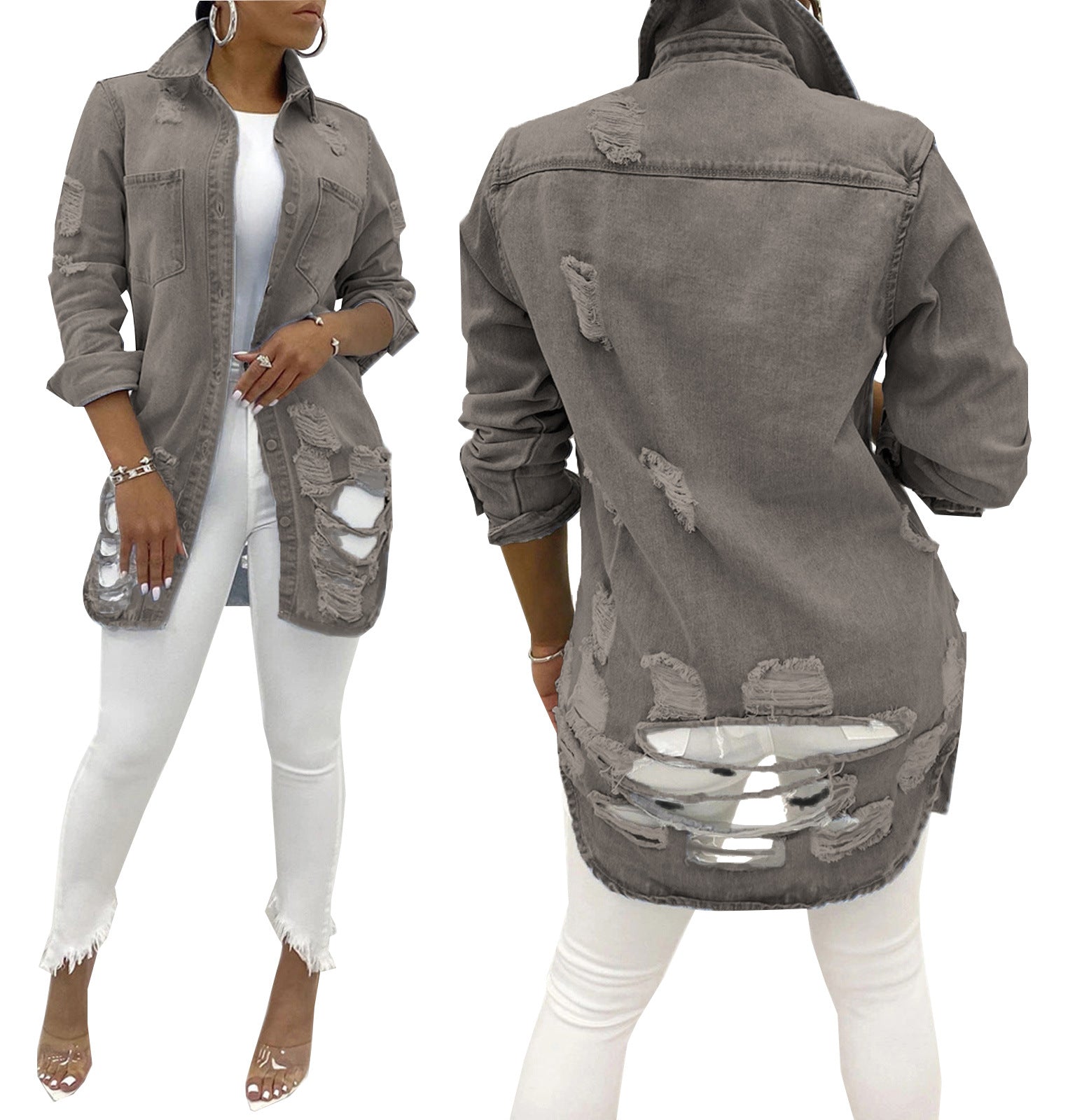 Long denim jacket-D691