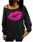 Red lips pattern sweatshirt-D782