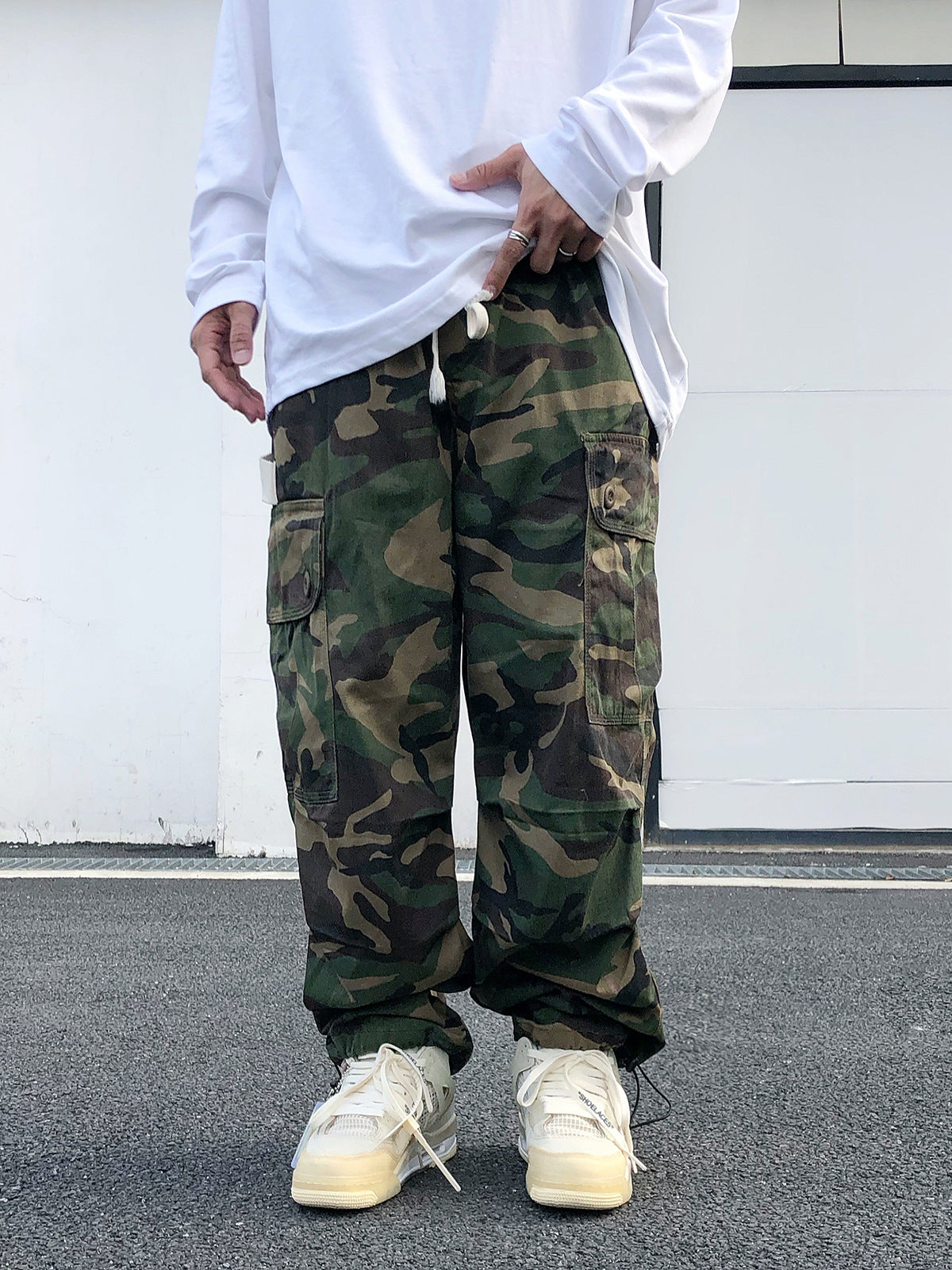 Drawstring camouflage pants oversize-D39
