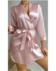 Drawstring satin bridal robe-D15