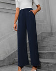 Solid color straight leg pants-D117