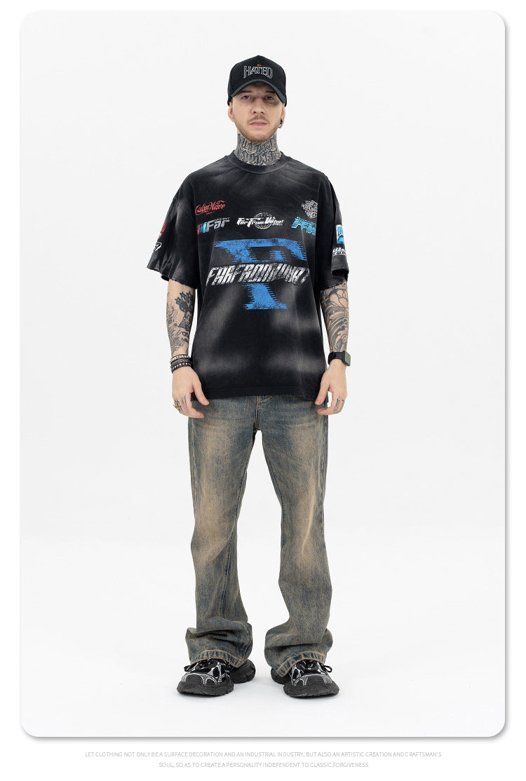 Distressed racing T-shirt-D524