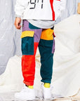 Corduroy patchwork pants-D169
