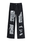 Ripped denim pants-D589