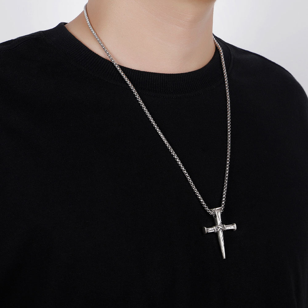 Silver cross chain-D701
