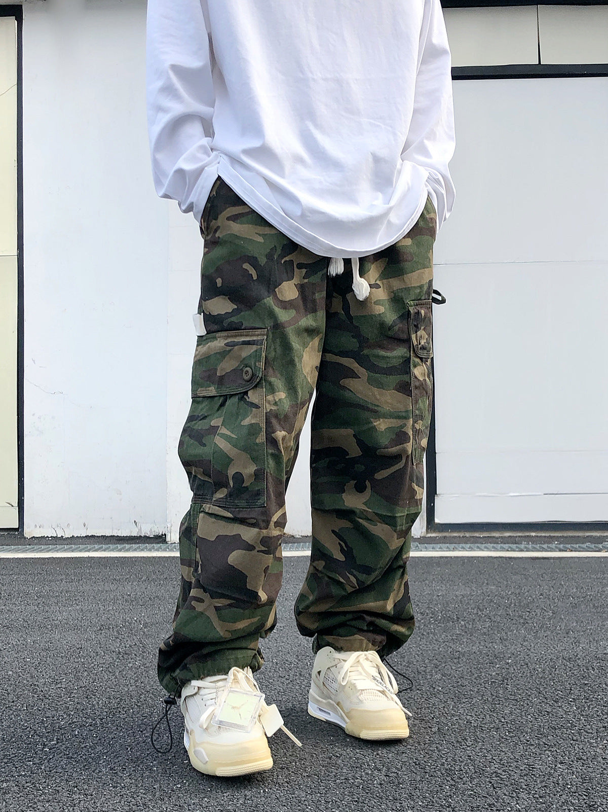 Drawstring camouflage pants oversize-D39
