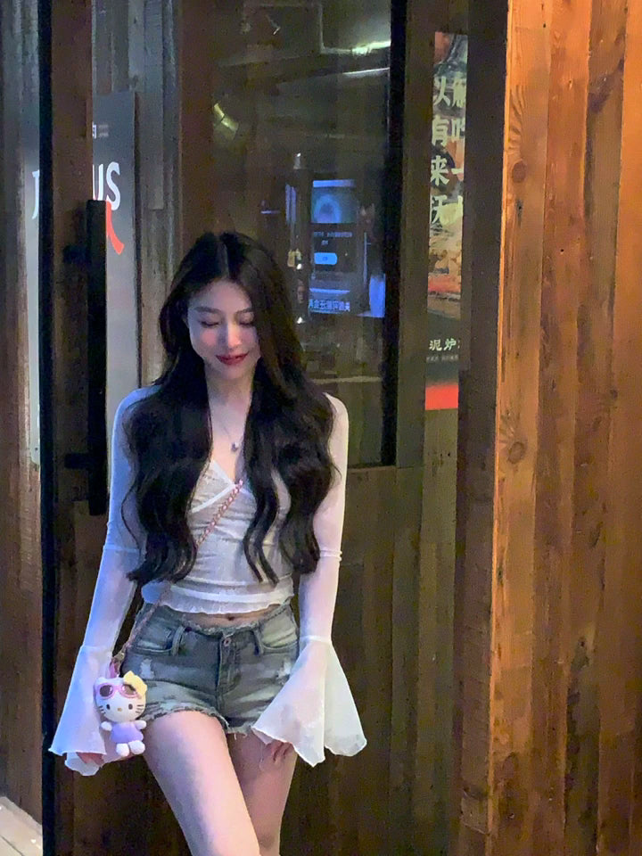 Vintage ripped denim shorts-D530