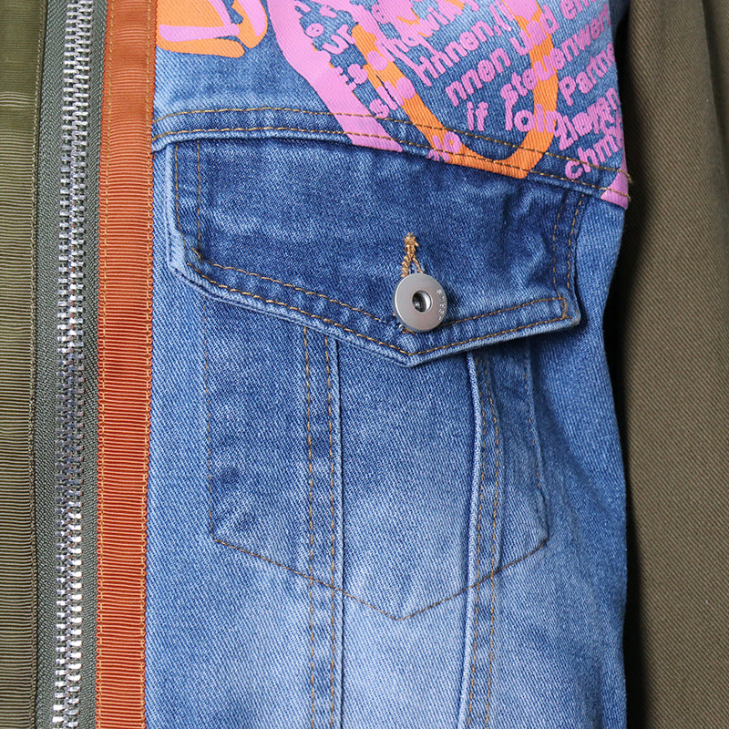 Color contrast patchwork denim jacket-D357