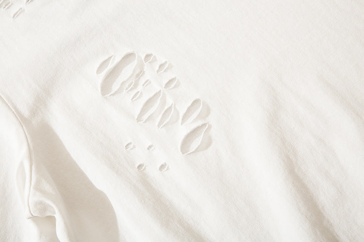 Ripped solid color short sleeves-D461