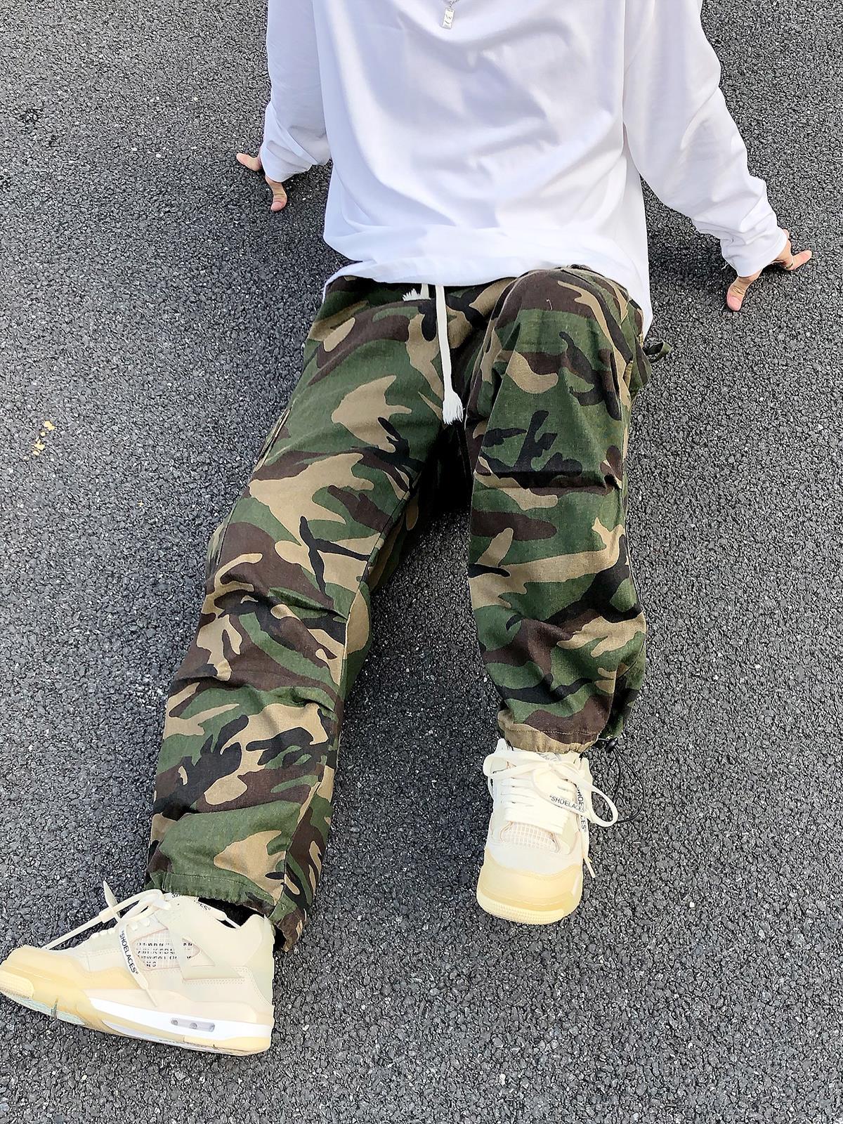 Drawstring camouflage pants oversize-D39