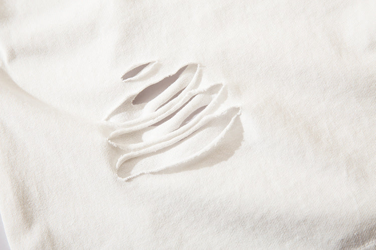 Ripped solid color short sleeves-D461