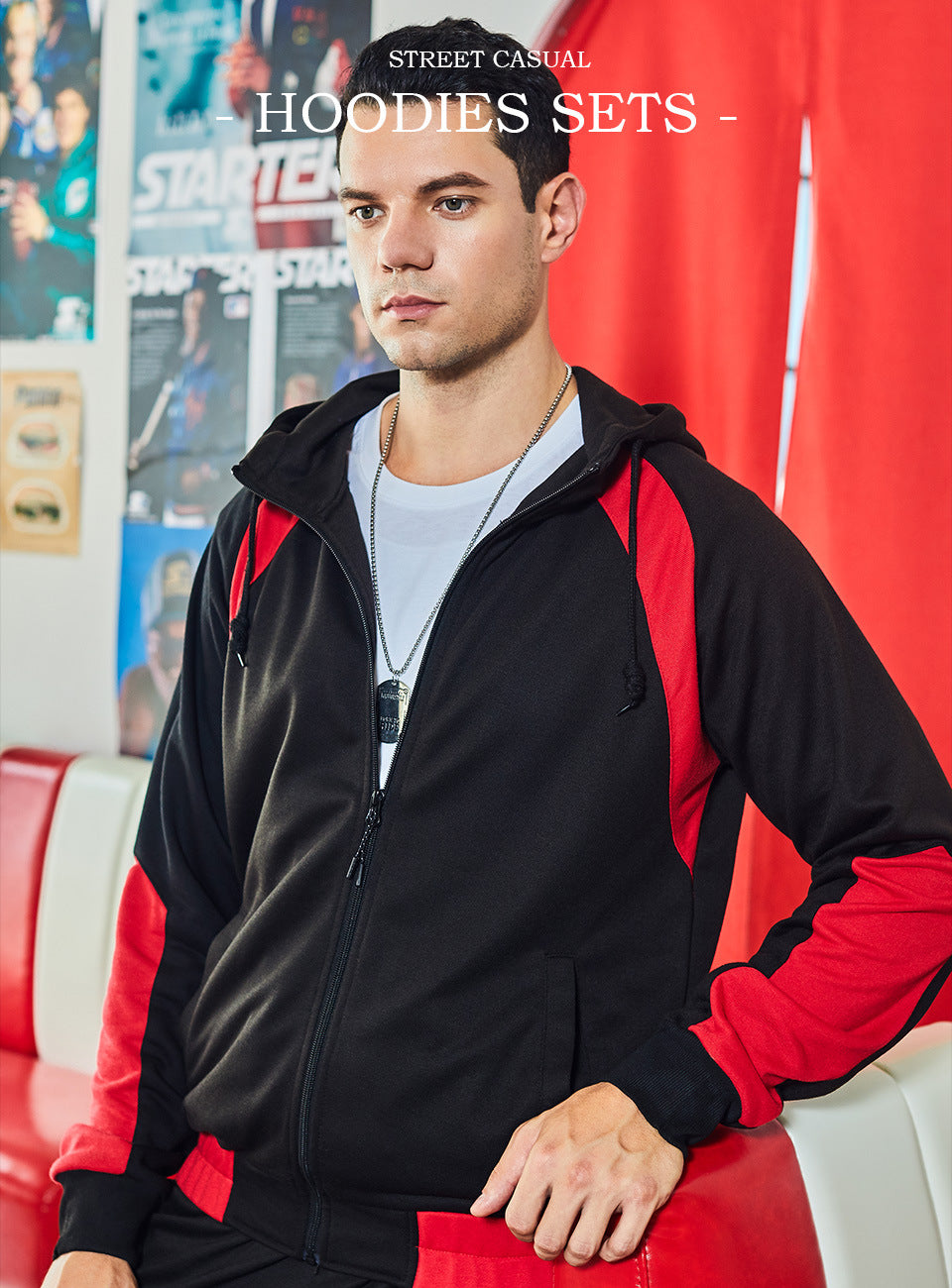 Loose color blocking sweatshirt suit-D462