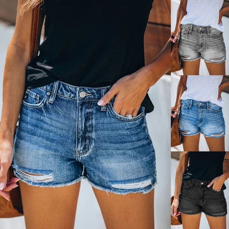 Summer ripped denim shorts-D135