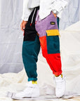 Corduroy patchwork pants-D169