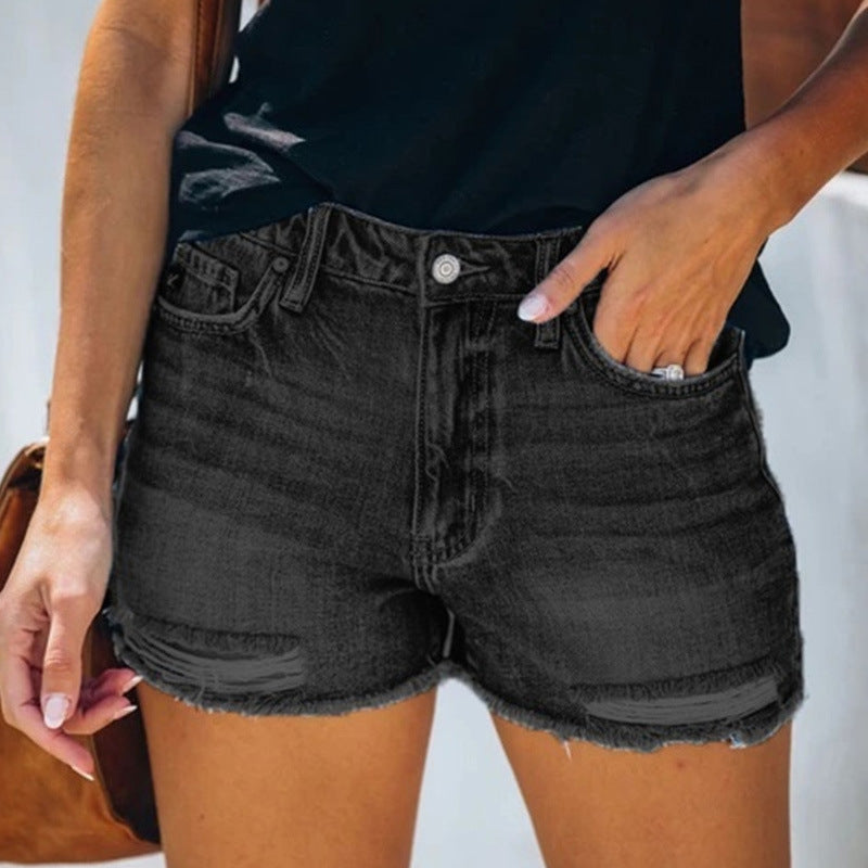 Summer ripped denim shorts-D135
