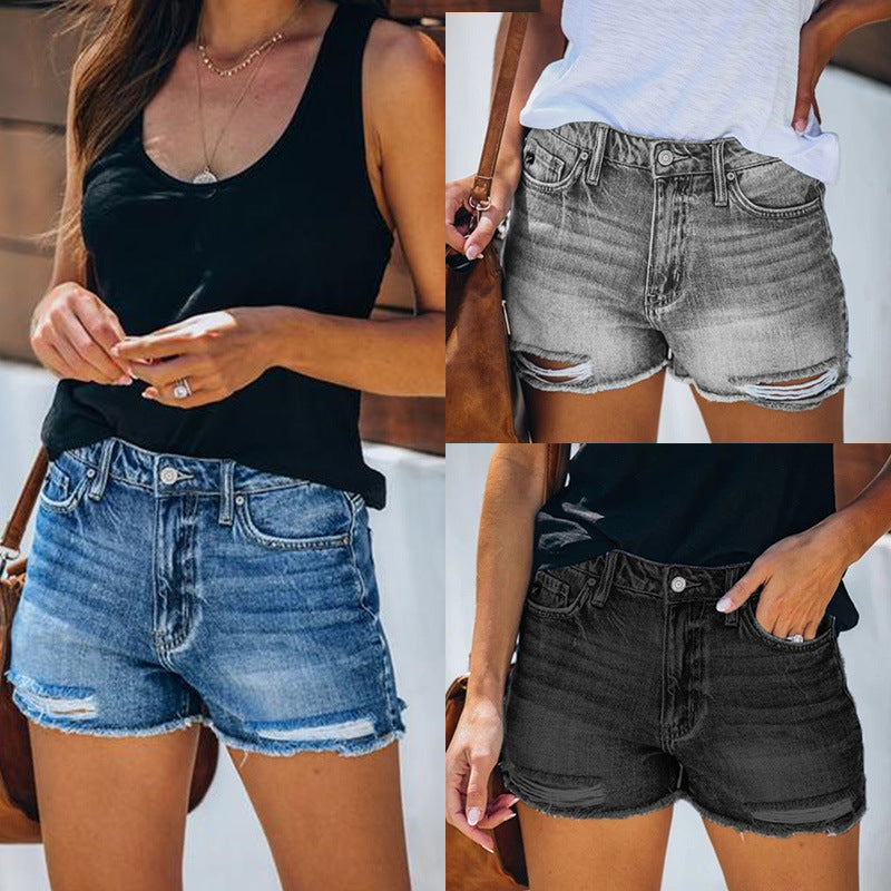 Summer ripped denim shorts-D135