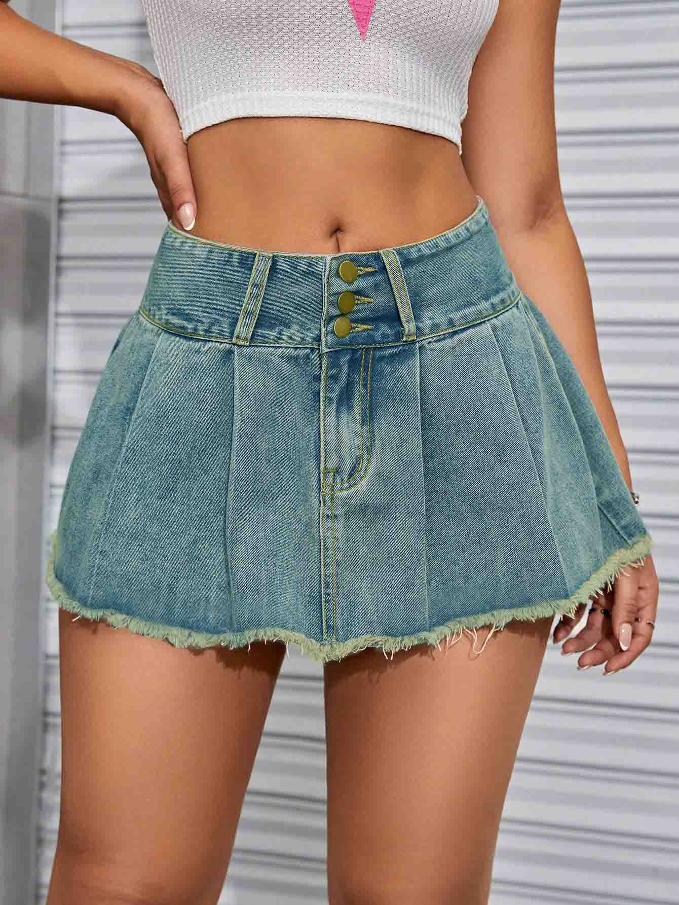 Denim non-stretch skirt-D533