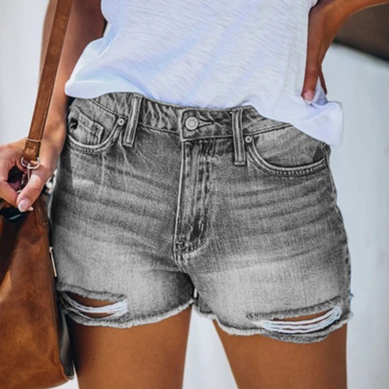 Summer ripped denim shorts-D135