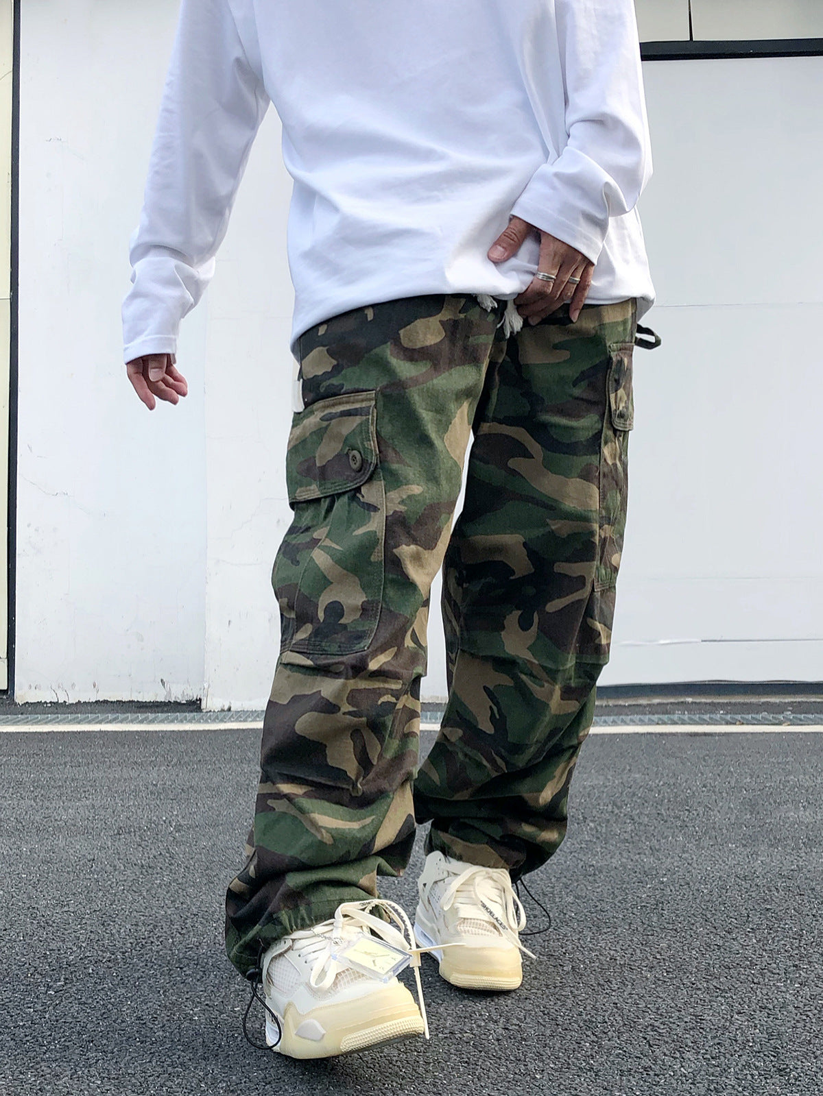 Drawstring camouflage pants oversize-D39