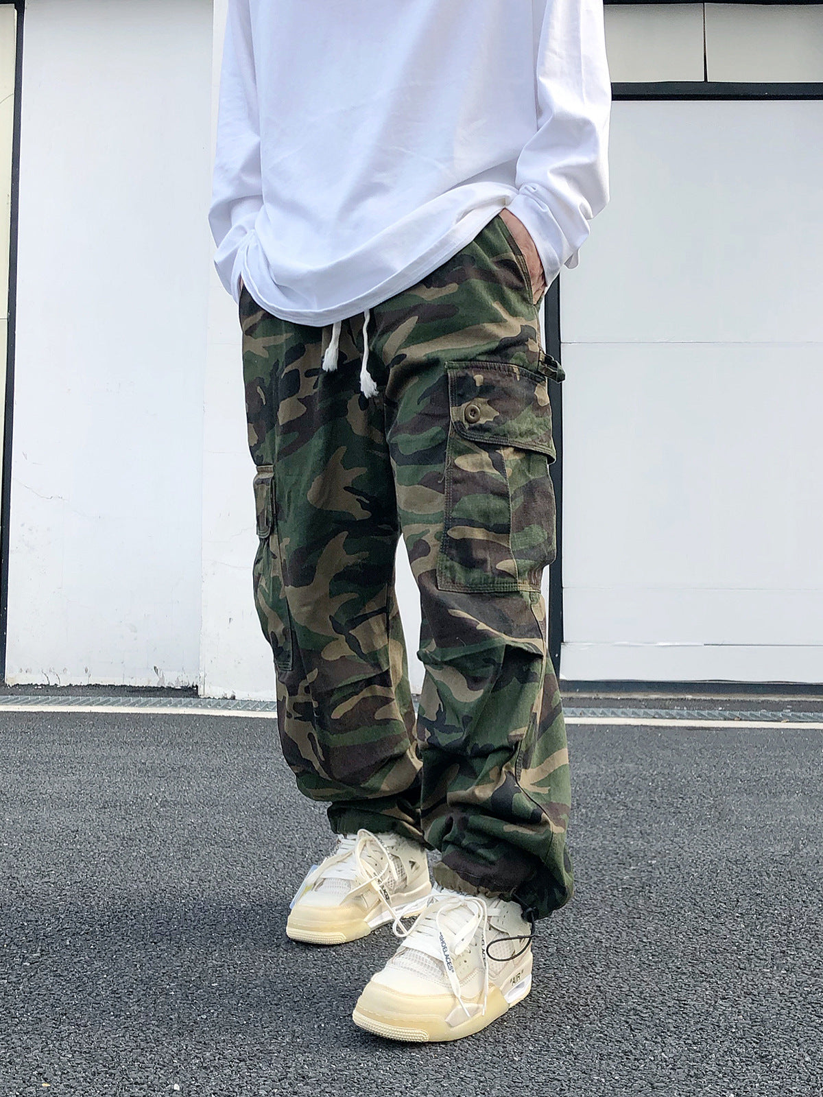 Drawstring camouflage pants oversize-D39