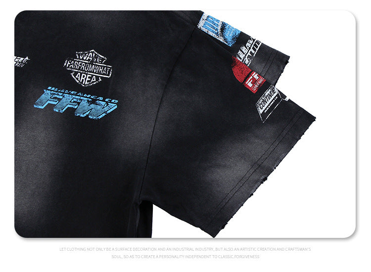 Distressed racing T-shirt-D524