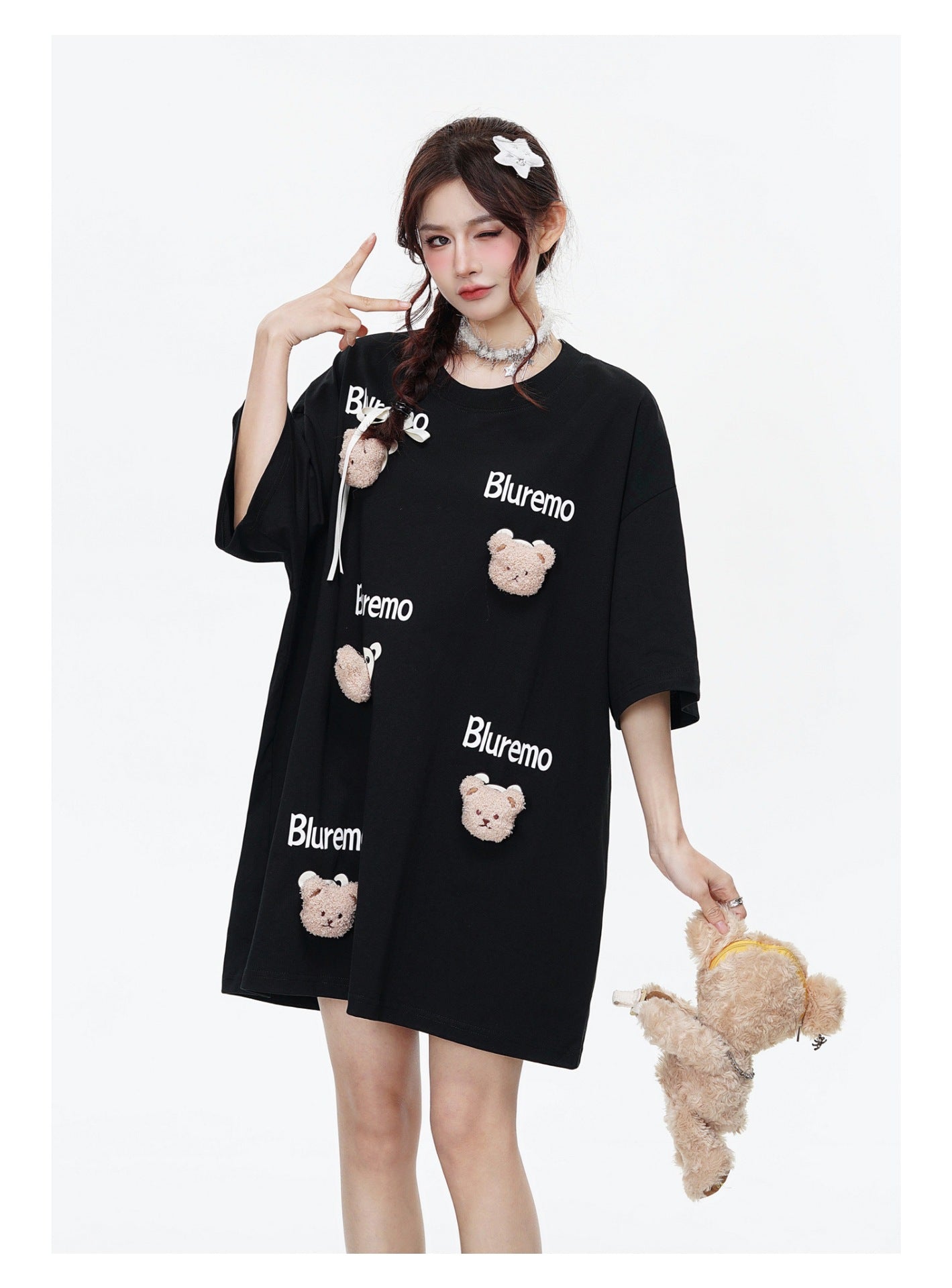 Cartoon bear letter print TEE-D515