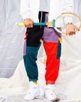 Corduroy patchwork pants-D169