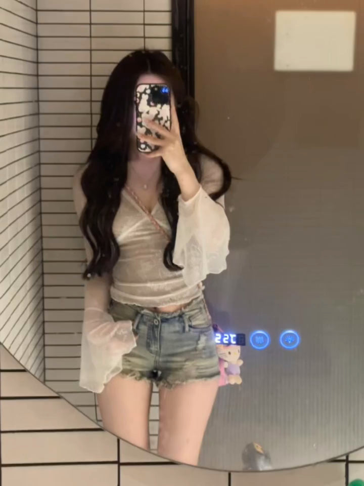 Vintage ripped denim shorts-D530