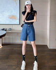 High-rise denim shorts-D813