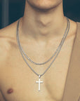 Double cross silver chain-D697