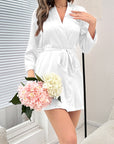 Drawstring satin bridal robe-D15