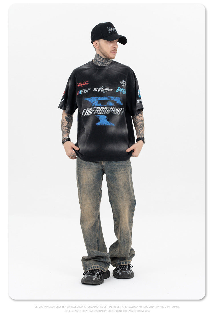 Distressed racing T-shirt-D524