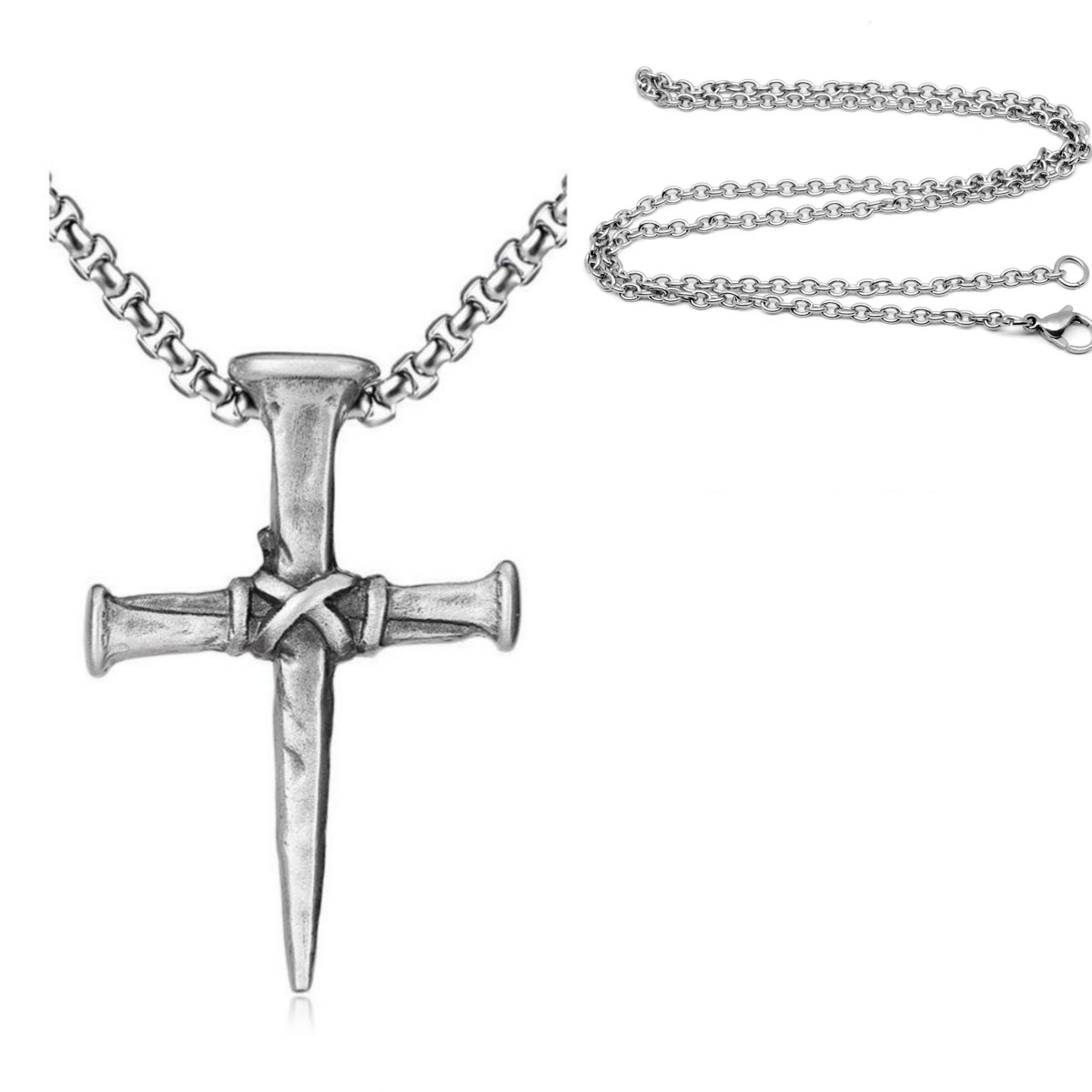 Silver cross chain-D701