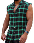 Sleeveless plaid shirt-D685