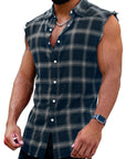 Sleeveless plaid shirt-D685