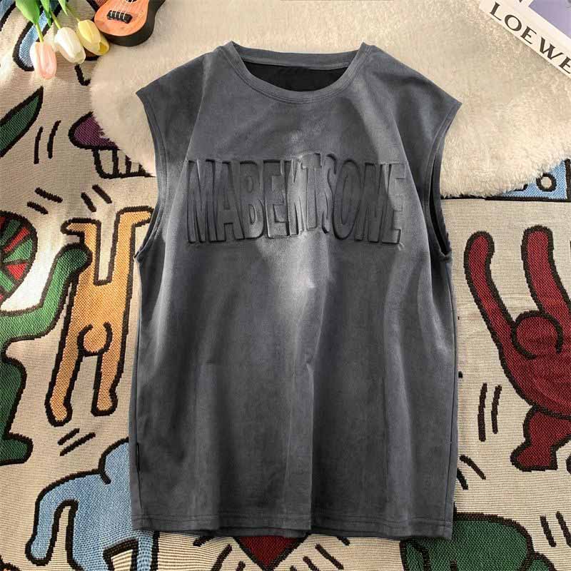Suede lettering vest -D519