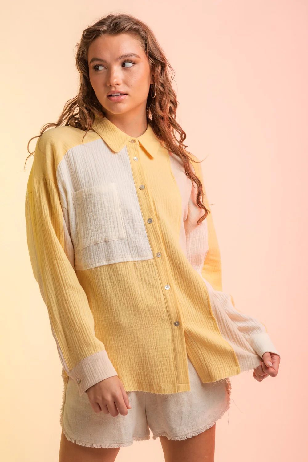 Candy colored patchwork shirt-D726