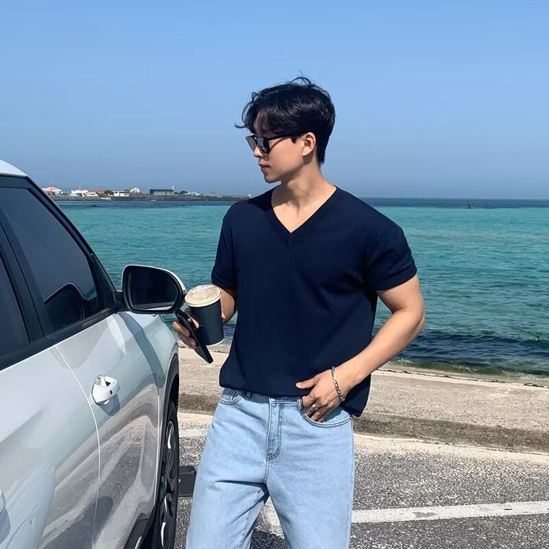 V-neck thin TEE-D592