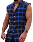 Sleeveless plaid shirt-D685
