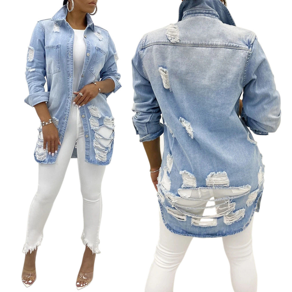 Long denim jacket-D691