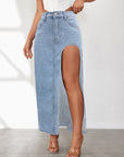 High slit denim skirt-D814
