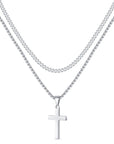 Double cross silver chain-D697